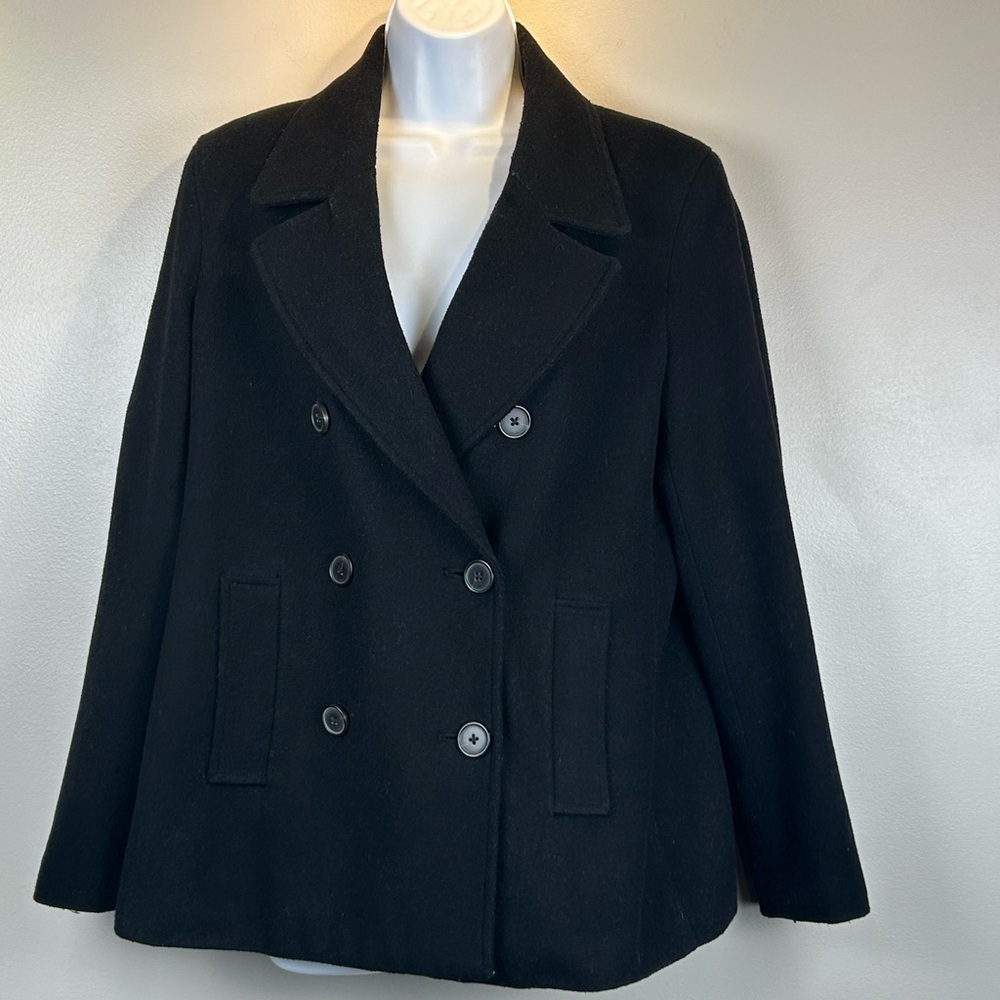 Old Navy Coat Womens Medium Black Wool Blend Peacoat Double Breasted Lined